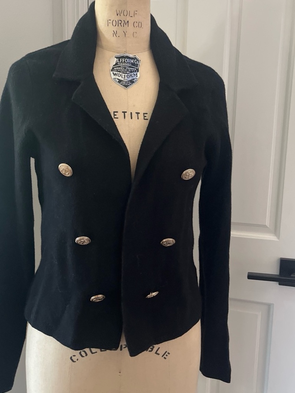 Tahari Black Double-Breasted Blazer with Silver Buttons